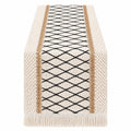 Chemin de Table Tissé Motifs Géométriques Ivoire et Noir 180x35cm