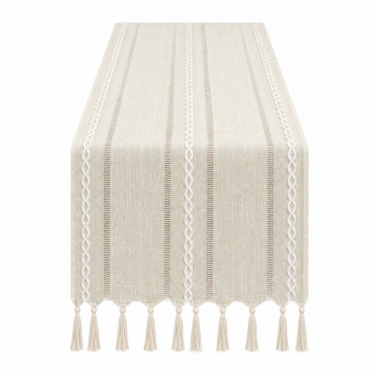 Chemin de Table Beige avec Franges Tressées 180x33 cm