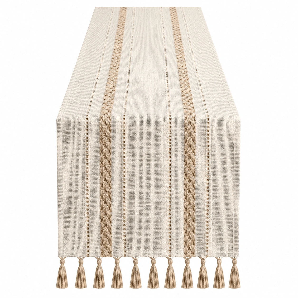 Chemin de Table Beige avec Pompons 180x35 cm