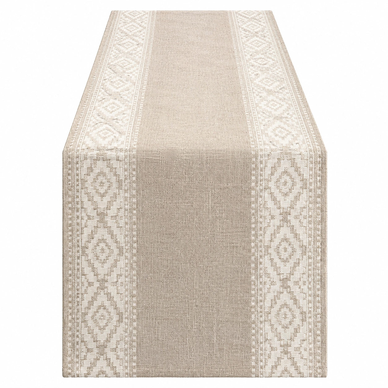 Chemin de Table Jacquard à Motif Géométrique Beige 180x35cm