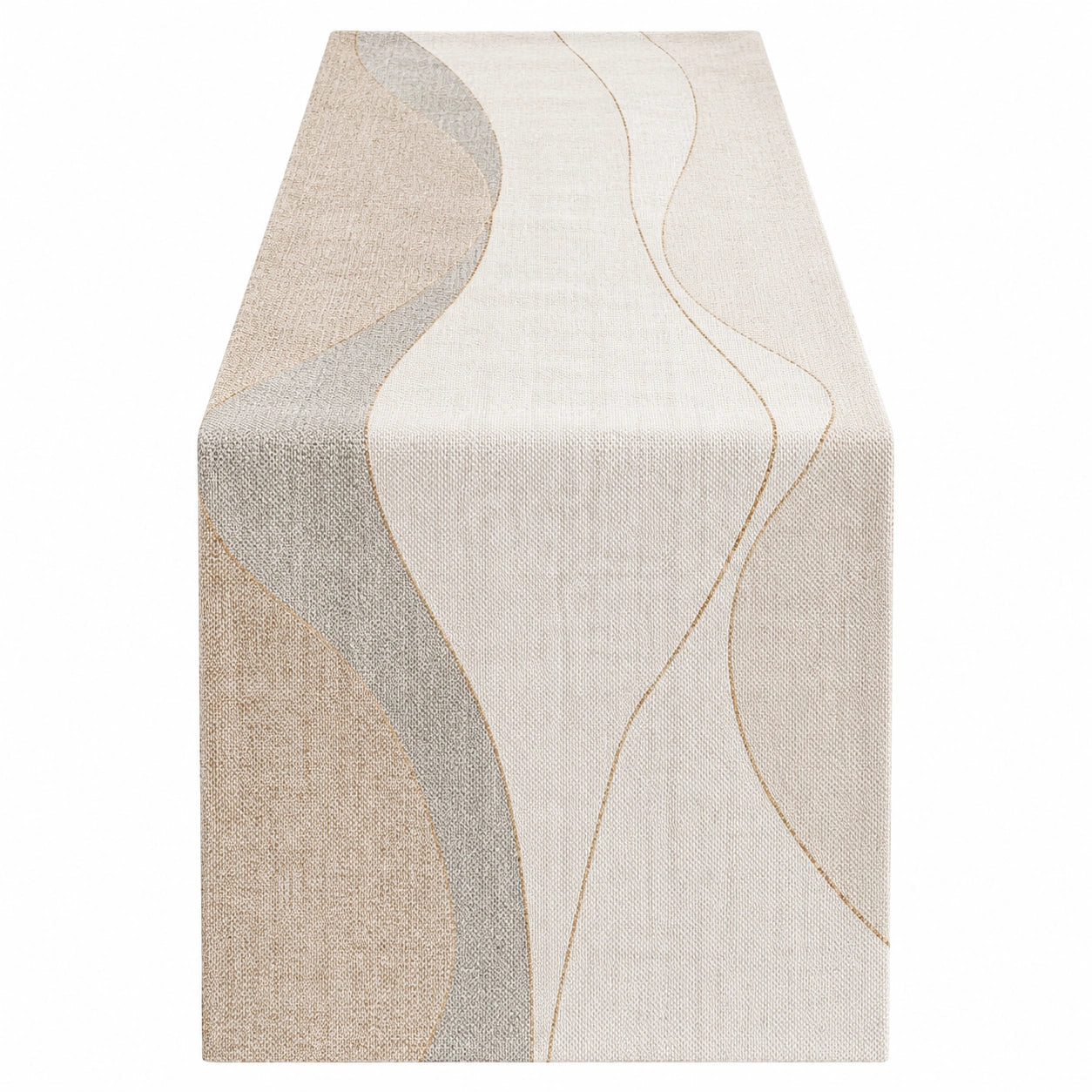 Chemin de Table Décoratif Beige et Gris avec Motifs Ondulés