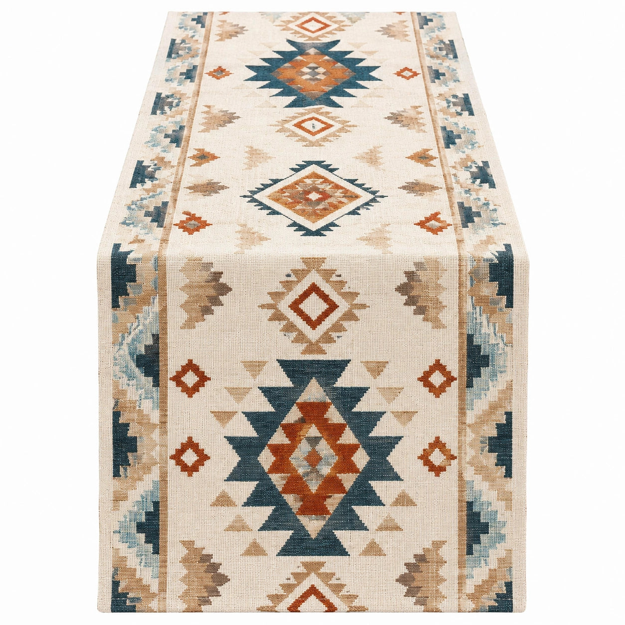 Chemin de Table Motifs Géométriques Beige et Multicolore 150x35cm