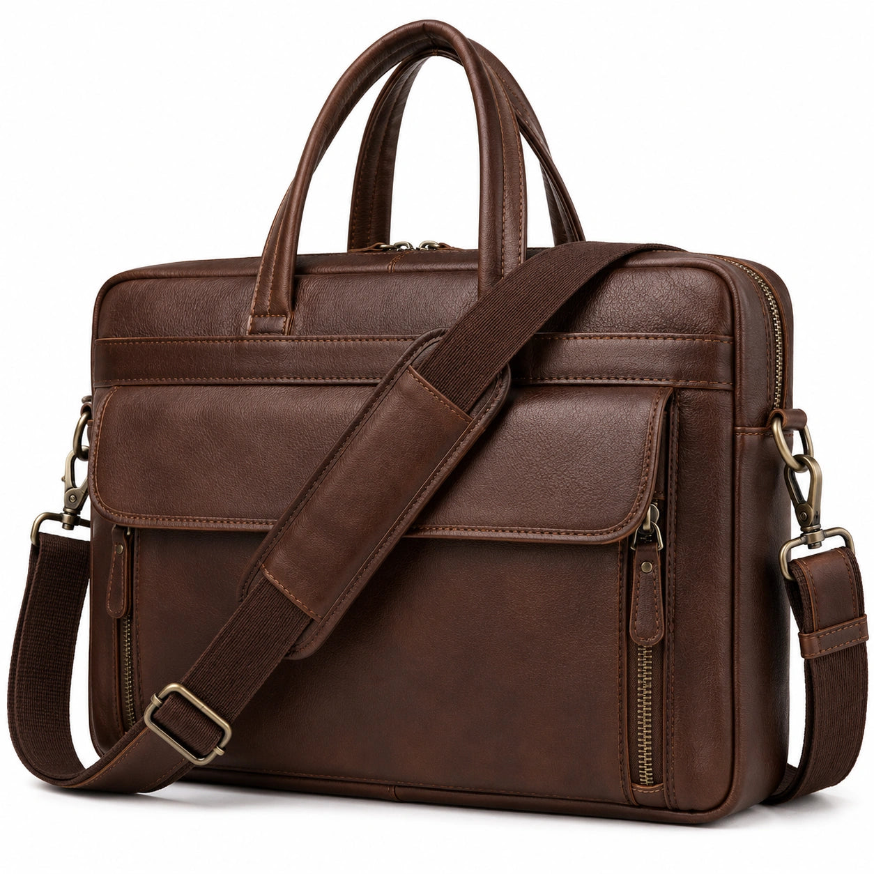 Sacoche pour ordinateur portable 15 pouces marron avec bandoulière amovible