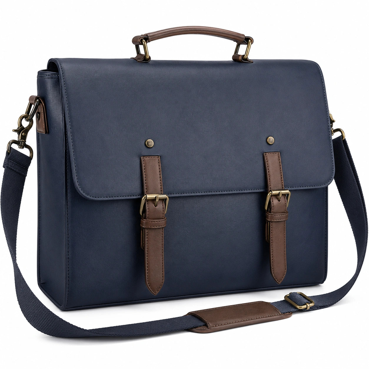 Sacoche elegante en cuir synthétique bleu et marron avec bandoulière réglable