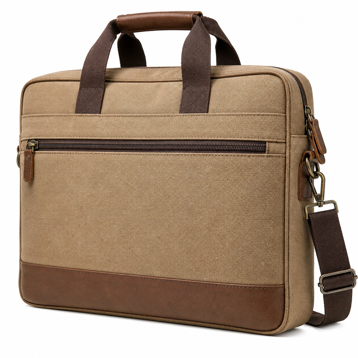 Sacoche d'ordinateur portable beige avec détails marron