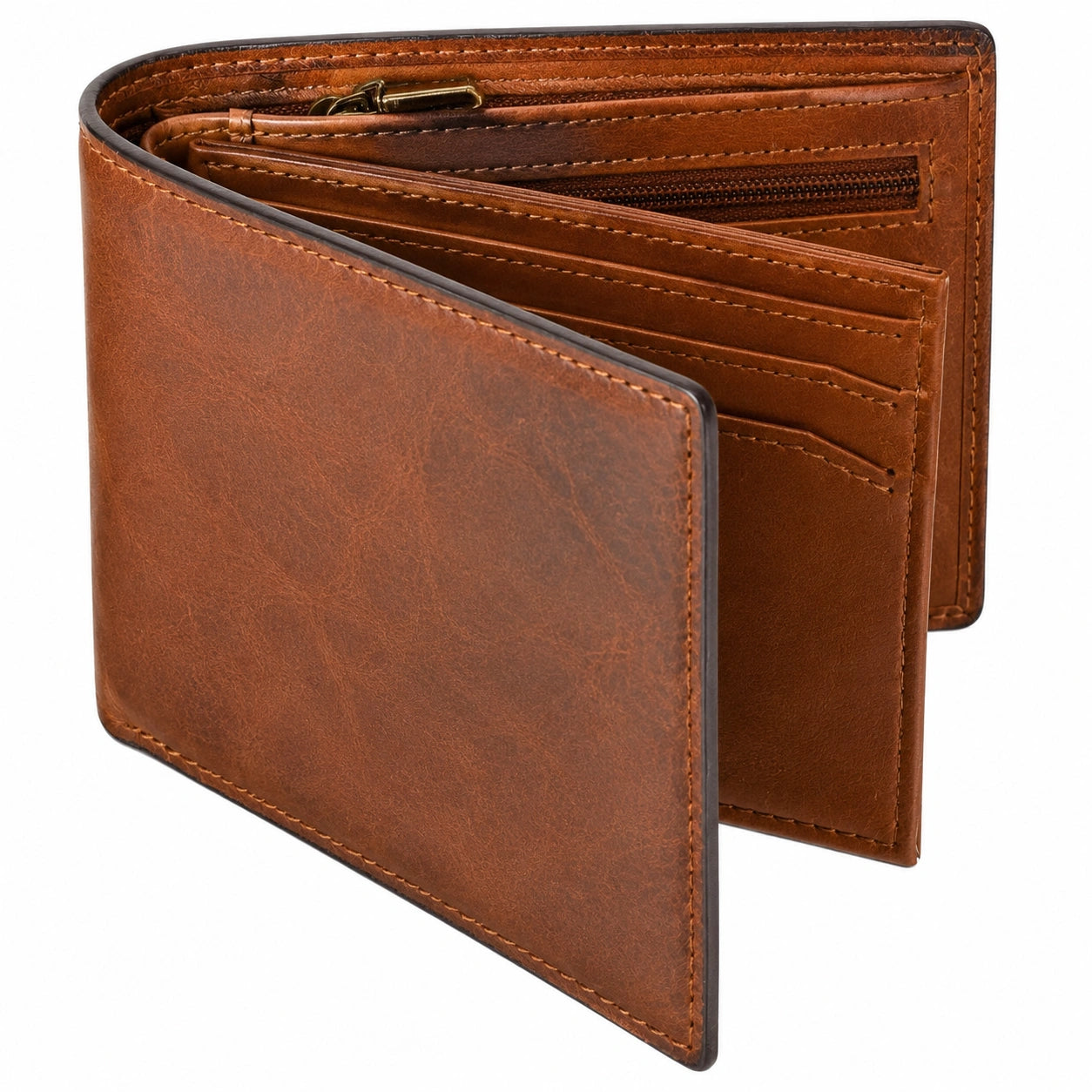 Portefeuille classique pour hommes, marron, avec fermeture éclair