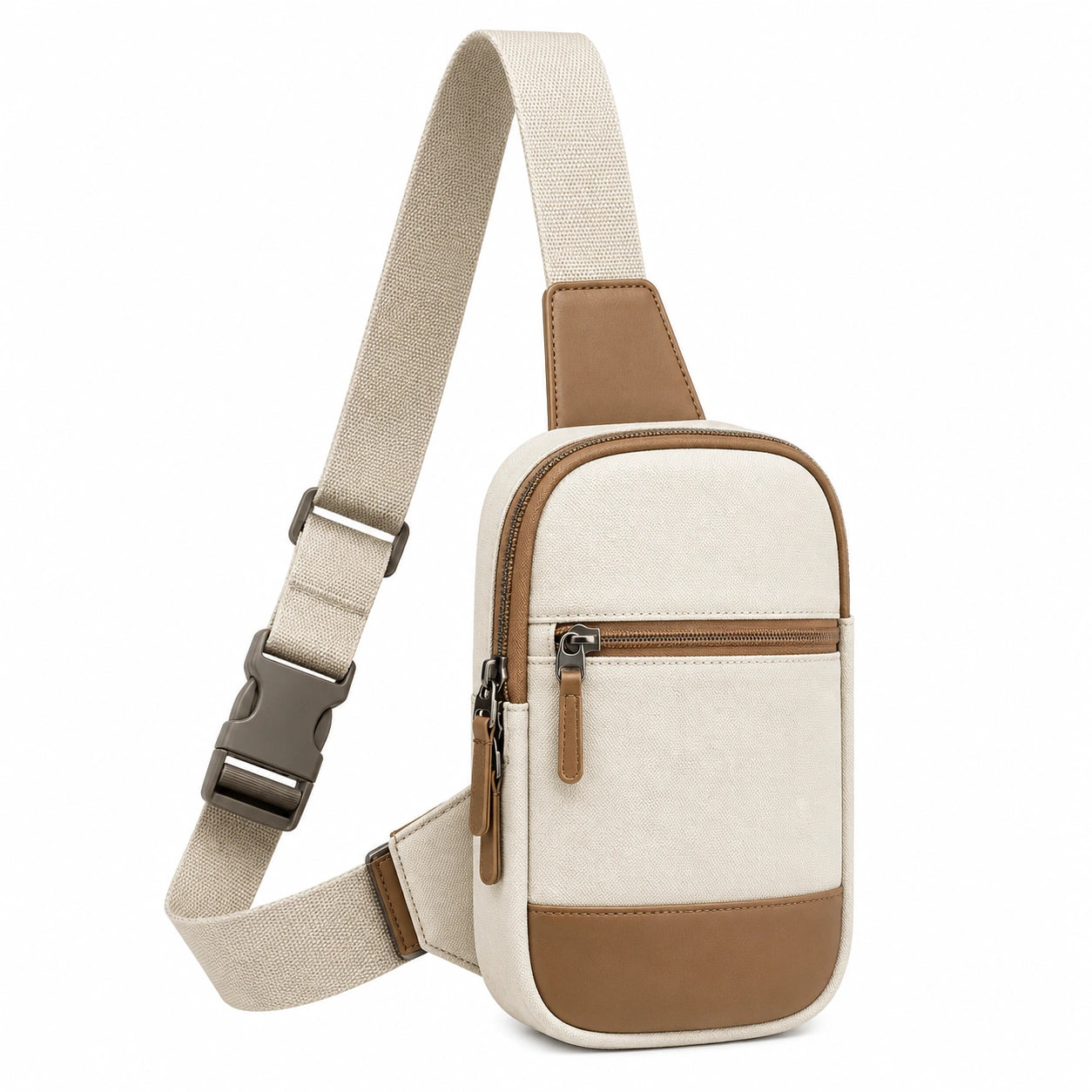 Sacoche bandoulière beige et camel fonctionnelle