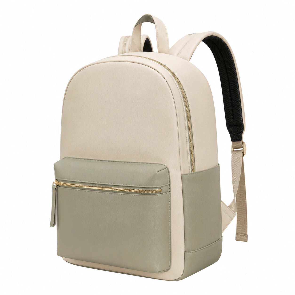 Sac à dos moderne beige et vert avec fermeture éclair