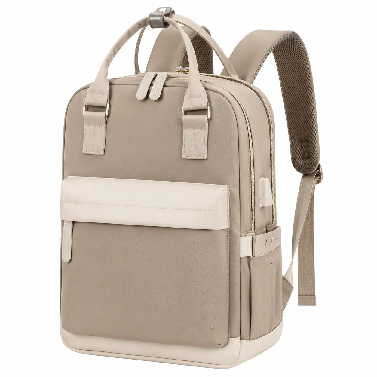Sac à dos beige 15 pouces avec compartiments multiples