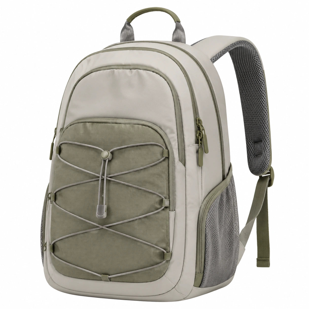 Sac à dos multifonctionnel beige et vert pour ordinateur portable