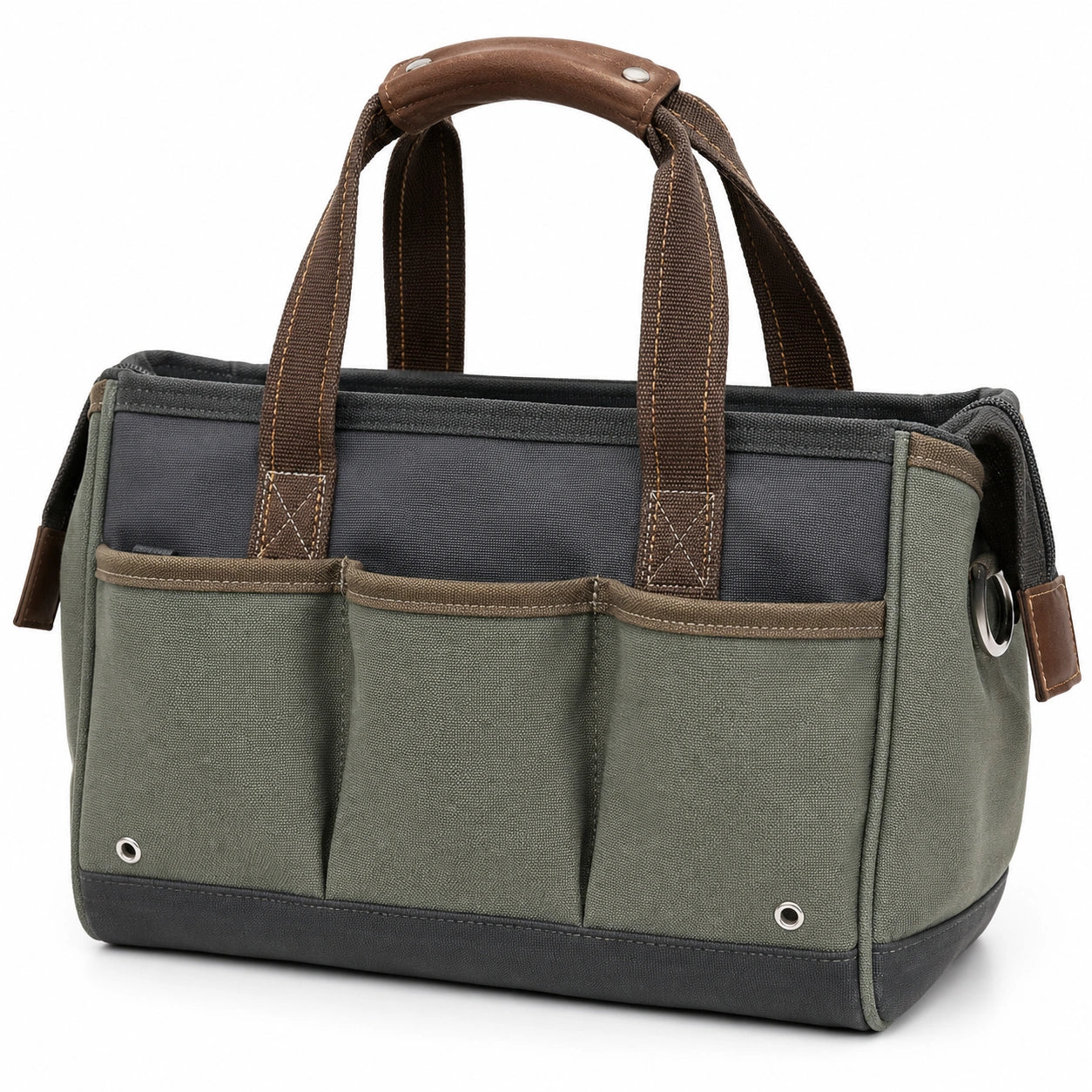 Sac à outils robuste multi-poches vert et gris