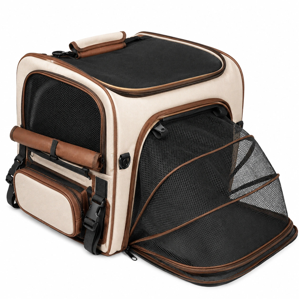 Sac de transport pliable pour animaux beige et noir