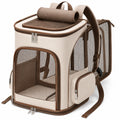 Sac à dos de transport pour animaux beige et marron avec maille respirante