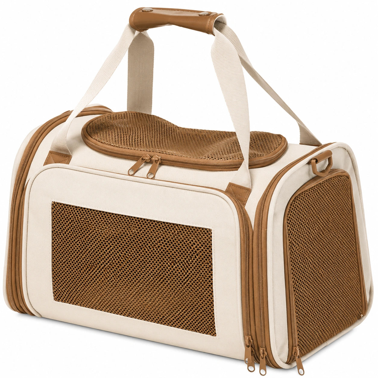 Sac de transport pour animaux aéré beige et brun